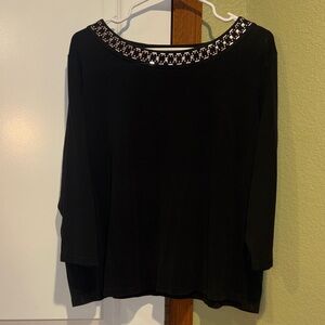 Rafaella Black Top with Embellished Neckline